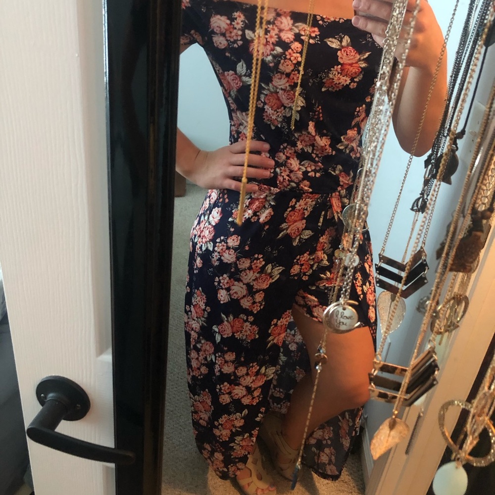 Navy Floral Romper Dress